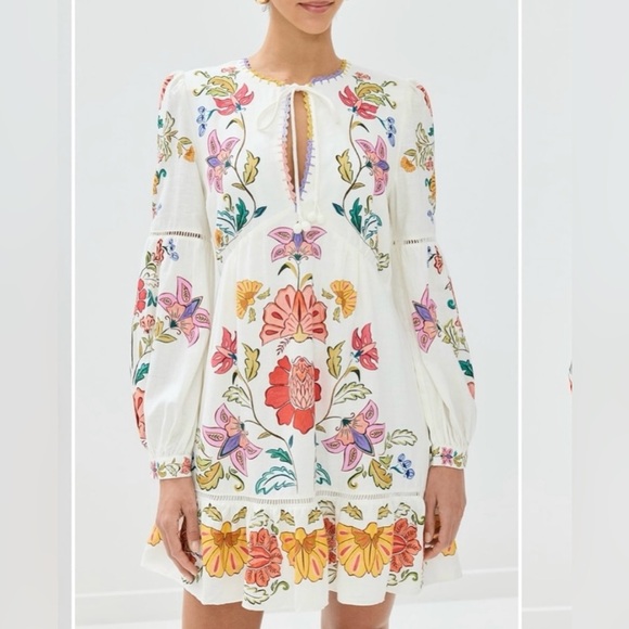 FARM Rio White Dress with Colorful Floral Design